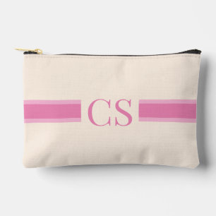 Pochette À Accessoires Monogramme initial minimaliste en bande rouge rose