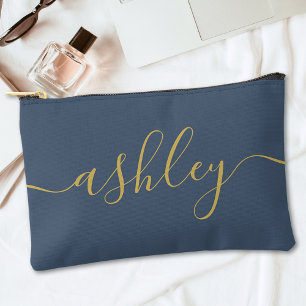 Pochette À Accessoires Monogramme Moderne Calligraphie Marine Blue Gold S