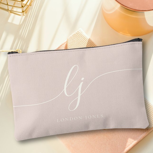 Pochette À Accessoires Monogramme Moderne Élégante Calligraphie Rose Rose (Créateur téléchargé)