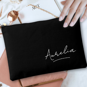 Pochette À Accessoires Monogramme moderne noir Script Signature Nom tenda