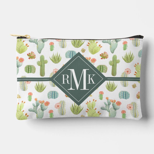 Pochette À Accessoires Monogramme | Motif debout de Cactus mignons (Recto)