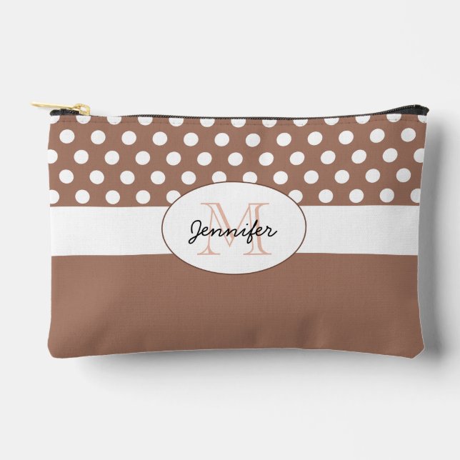 Pochette À Accessoires Monogramme motif Mocha brown White polka dot retro (Recto)