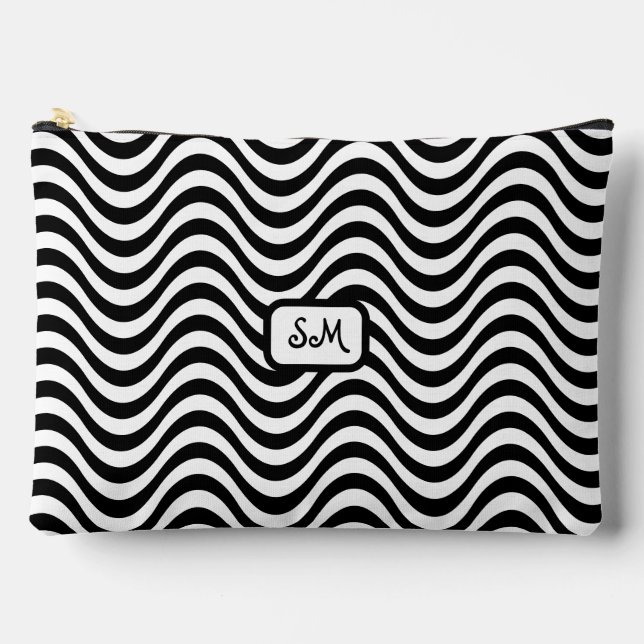 Pochette À Accessoires Monogramme Noir Blanc Wavy Stripes Psychedélique (Recto)