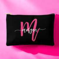 Monogramme noir rose chaud Nom de la fille Script