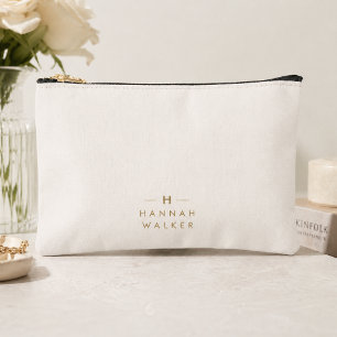 Pochette À Accessoires Monogramme Or Gris Élégant Moderne Minimaliste