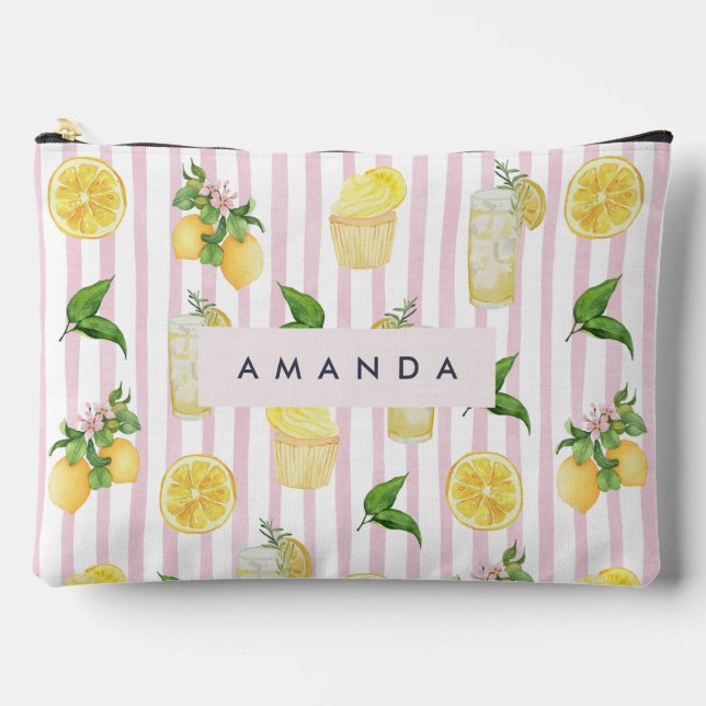 Pochette À Accessoires Monogramme Personnalisé Aquarelle Lemons Lemonade (Recto)