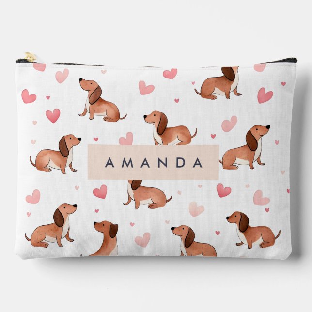 Pochette À Accessoires Monogramme Personnalisé Mignon Chien Dachshund (Recto)
