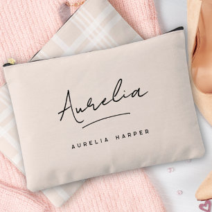 Pochette À Accessoires Monogramme Personnalisé Nom rose Signature Plaid