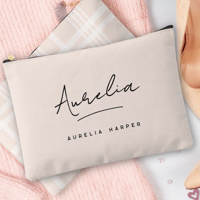 Pochette À Accessoires Monogramme Personnalisé Nom rose Signature Plaid (Créateur téléchargé)