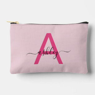 Pochette À Accessoires Monogramme rose chaud Nom de la fille Script
