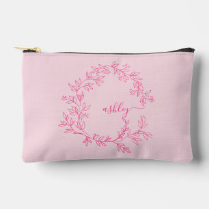 Pochette À Accessoires Monogramme rose chaud Nom de la fille Script