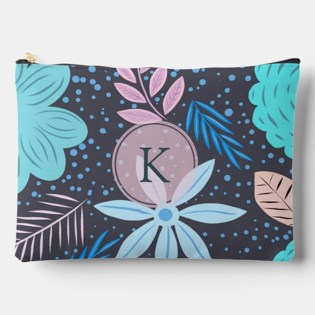 Pochette À Accessoires Monogramme rose Motif moderne Big Blue Flower (Recto)