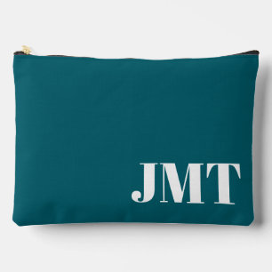 Pochette À Accessoires Monogramme Turquoise foncé simple et blanc