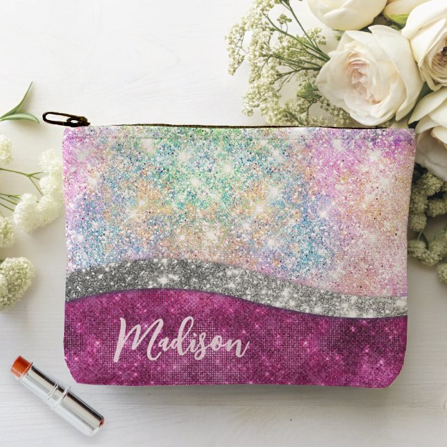 Pochette À Accessoires Monographie de parties scintillant en argent rose  (Créateur téléchargé)