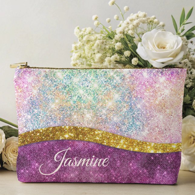 Pochette À Accessoires Monographie de parties scintillant en or irisé mou (Créateur téléchargé)