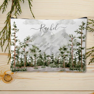 Pochette À Accessoires Montagne et forêt aquarelle monogrammée