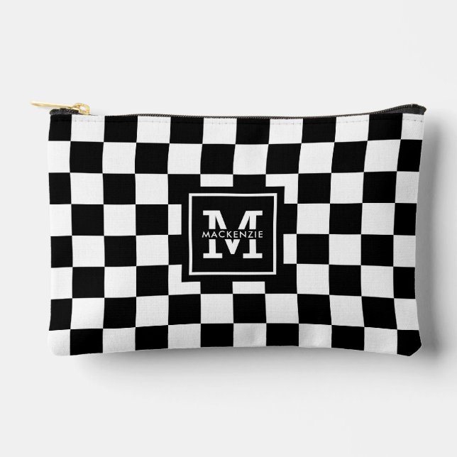 Pochette À Accessoires Motif À damiers noir et blanc personnalisé (Recto)