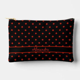 Pochette À Accessoires Motif à points de polka rouge avec nom personnalis