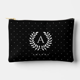 Pochette À Accessoires Motif à pois monogramme laurier blanc sur fond noi