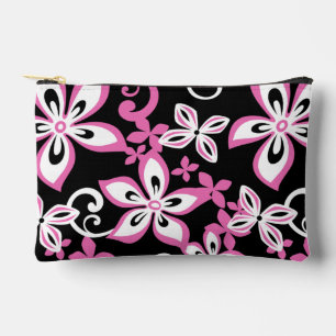 POCHETTE À ACCESSOIRES MOTIF ALOHA HAWAII EN NOIR/ROSE