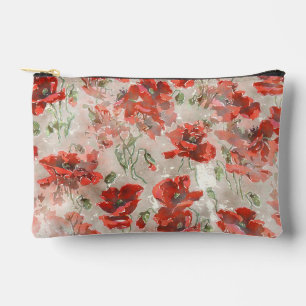 POCHETTE À ACCESSOIRES MOTIF BOTANIQUE FLEUR DE COQUELICOT ROUGE