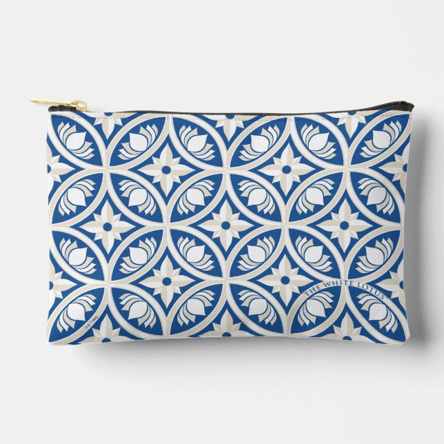 Pochette À Accessoires Motif Carrelage Lotus Côtier - Le Lotus Blanc (Recto)