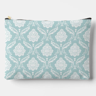 Pochette À Accessoires Motif Damassé Rococo Blanc sur Bleu Canard