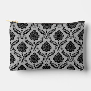 Pochette À Accessoires Motif Damassé Rococo Noir sur Gris