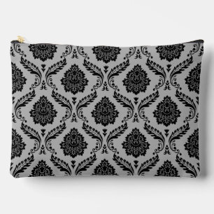 Pochette À Accessoires Motif Damassé Rococo Noir sur Gris