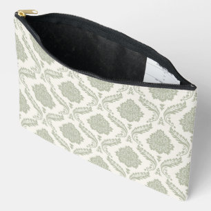 Pochette À Accessoires Motif Damassé Rococo Vert sur Crème
