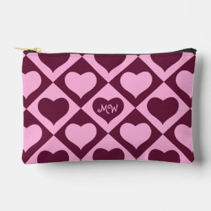 Pochette À Accessoires Motif damier cœur personnalisé Bordeaux Rose -