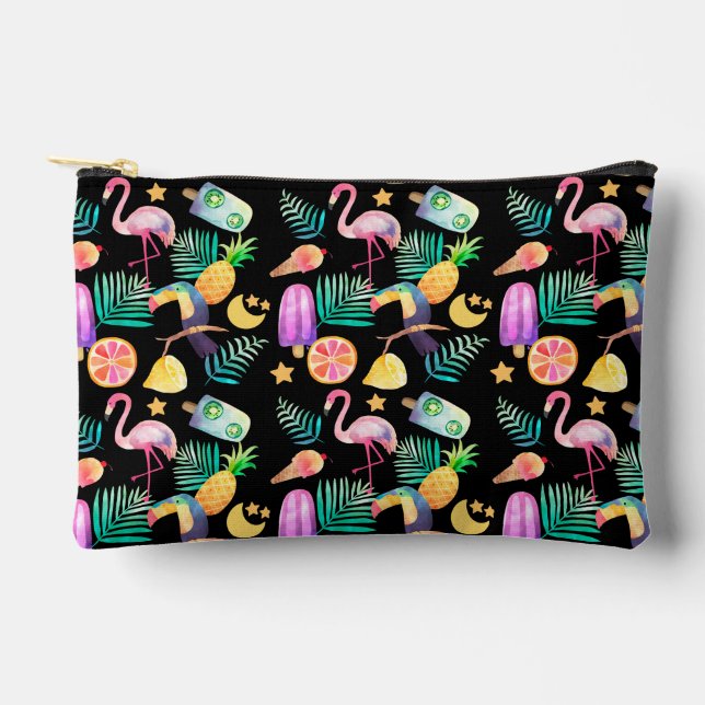 Pochette À Accessoires Motif d'ananas aux oiseaux tropicaux (Recto)