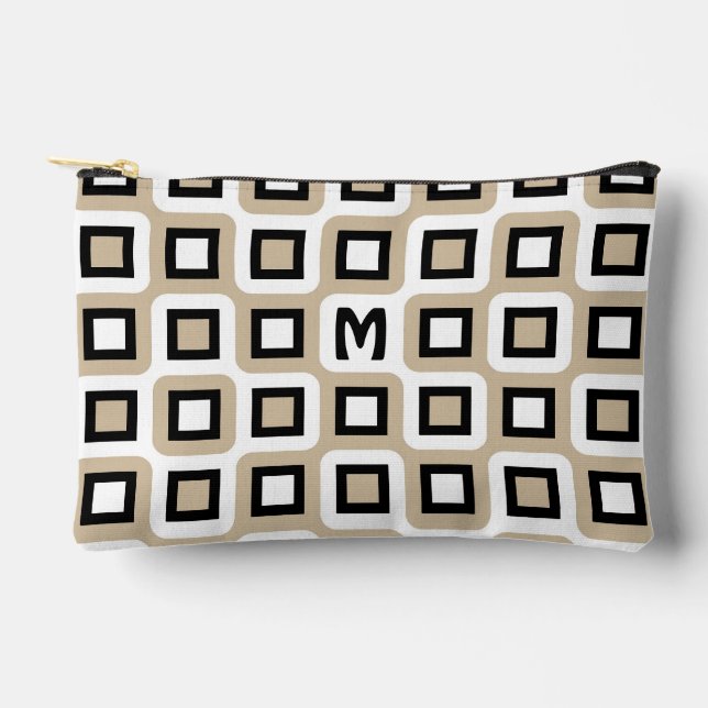 Pochette À Accessoires Motif d'art géométrique du Moyen-siècle noir beige (Recto)
