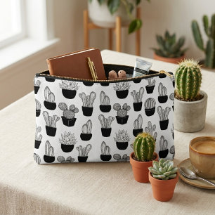 Pochette À Accessoires Motif d'art linéaire de cactus