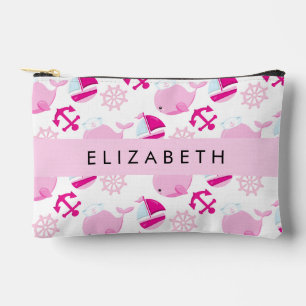 Pochette À Accessoires Motif De Baleines, Baleines Roses, Votre Nom