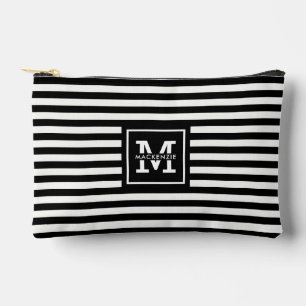 Pochette À Accessoires Motif de bandes noir et blanc personnalisé