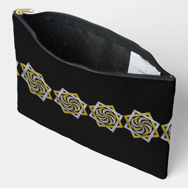 Pochette À Accessoires Motif de broderie étoile géométrique or et argent (Ouvrir)