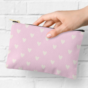 Pochette À Accessoires Motif de cœurs rose et crème imprimé