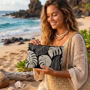 Pochette À Accessoires Motif de feuilles d'impression hawaïenne moderne