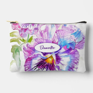 Pochette À Accessoires Motif de fleur de pensée violette Aquarelle pour f