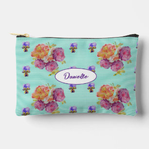 Pochette À Accessoires Motif de fleur de rose rose rose aqua aquarelle fi