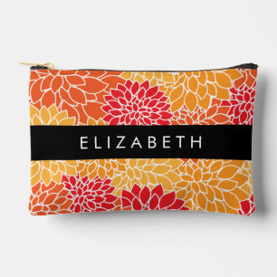 Pochette À Accessoires Motif De Fleurs, Orange Dahlia, Votre Nom