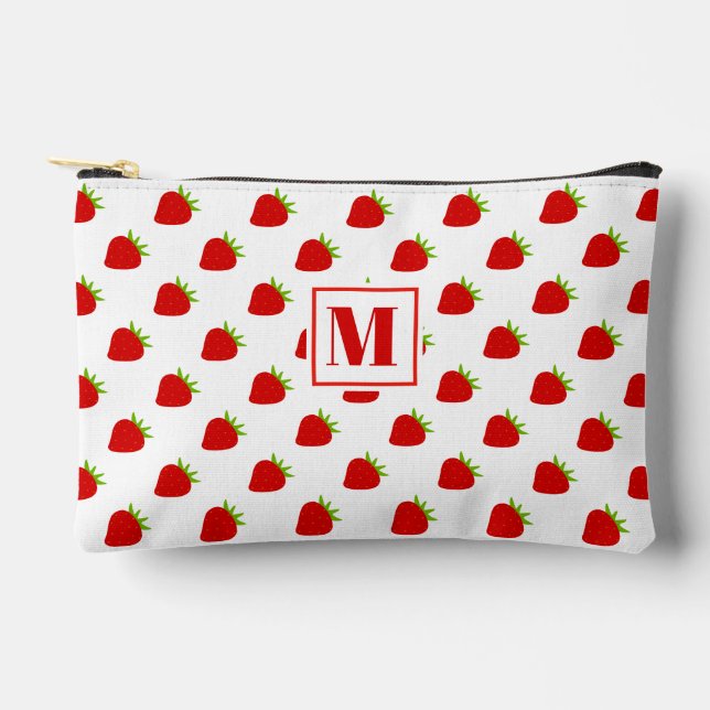 Pochette À Accessoires Motif de fraises rouge mignonne Monogramme (Recto)