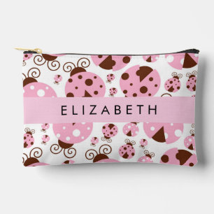 Pochette À Accessoires Motif De Ladybugs, Ladybugs Rose, Votre Nom