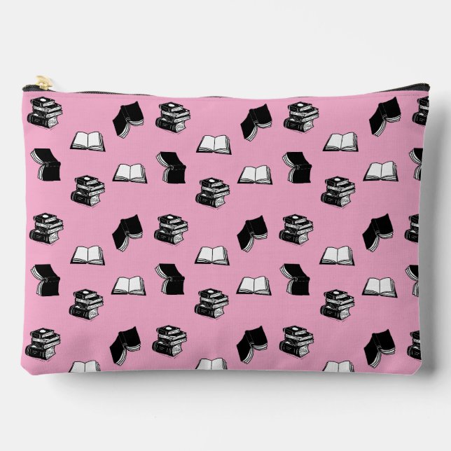 Pochette À Accessoires Motif de livre bibliophile livresque moderne rose (Recto)