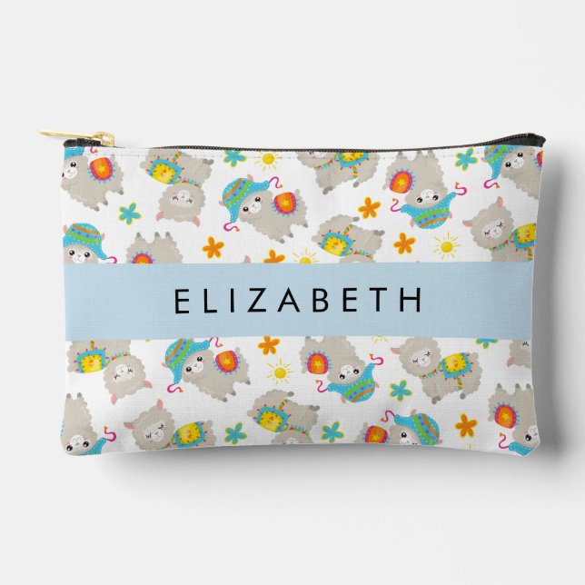 Pochette À Accessoires Motif De Llamas, Alpacas, Fleurs, Votre Nom (Recto)