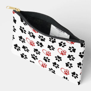 Pochette À Accessoires Motif de pattes, pattes noires, pattes rouges, cœu