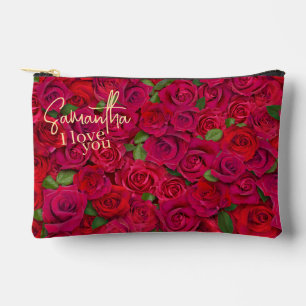Pochette À Accessoires Motif de rose rouge profond Je t'aime avec nom per