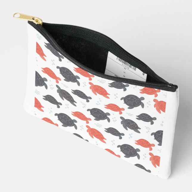 Pochette À Accessoires Motif de tortue marine minimaliste blanc et gris (Ouvrir)