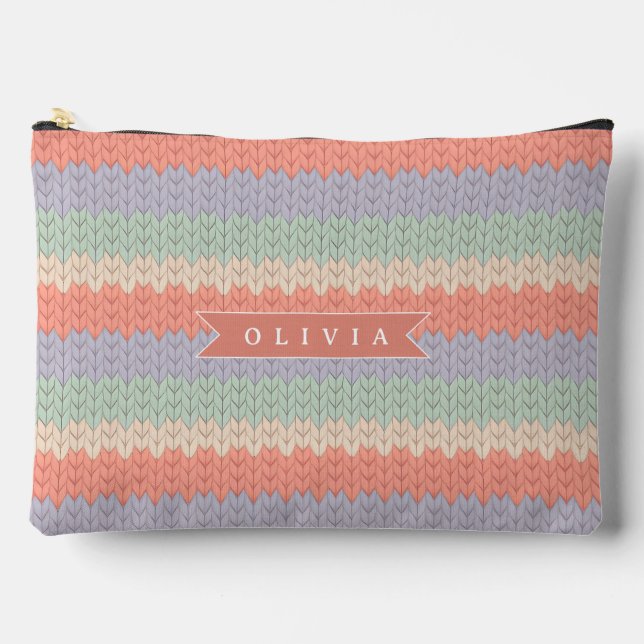 Pochette À Accessoires Motif de tricot pastel scandinave personnalisé nom (Recto)